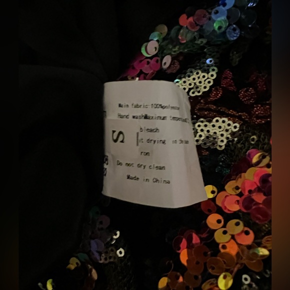 SOLD!!! Size Small Sequin Floral Colorful Dress Halter Top Black Shiny - Picture 12 of 12